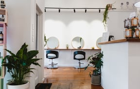 Greenery and wood floors at Refuge Hair Boutique, Wellington.