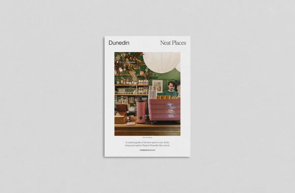 A photo of the front cover of the new Neat Places Dunedin pocket guide.