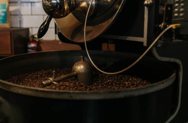 Coffee beans being roasted at Addington Coffee Co-op in Christchurch.