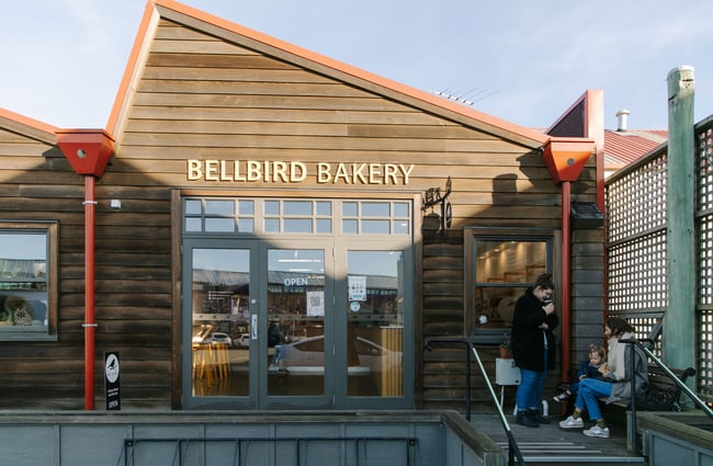 The sun hitting the outside of the Bellbird Bakery building at Christchurch's The Tannery.