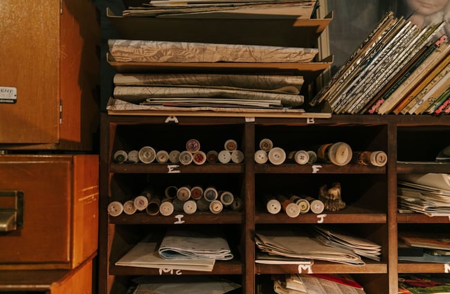 Vintage button tubes on display at Black & Co, Timaru.