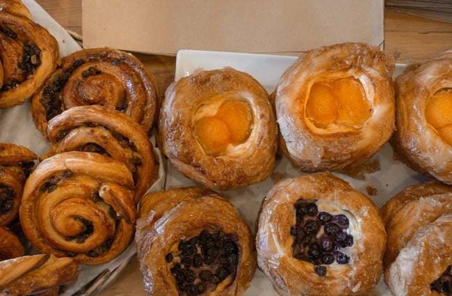 A close up of pastries on a table.