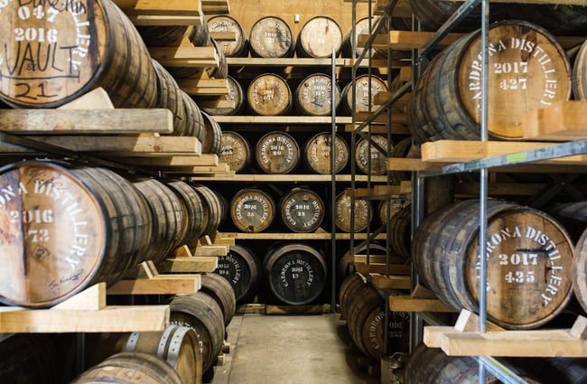 Barrels of bourbon being aged.