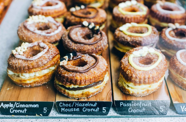 Close up of cronuts.