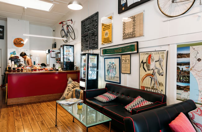 The cafe interior of Cyclista Espresso in Palmerston North.