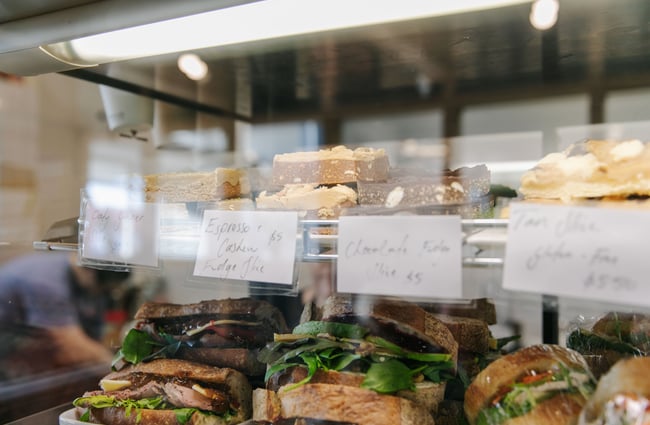 Fresh sandwiches in the cabinet at Dispense Espresso in Christchurch.