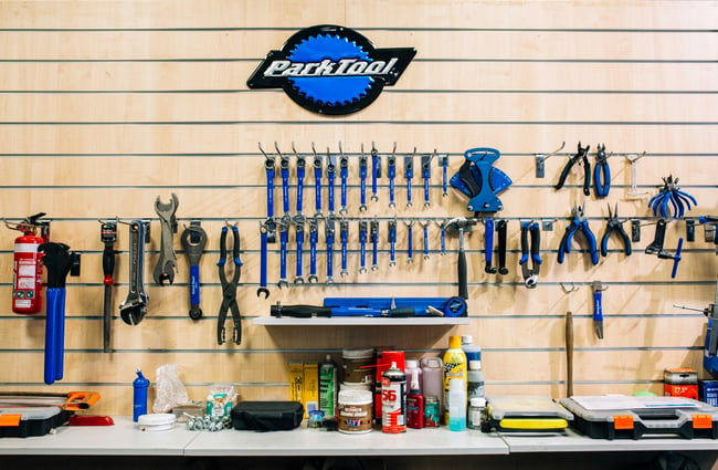 View of tools for repairing bikes.