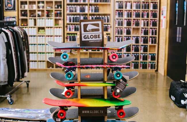 Skateboards on display at Embassy in Christchurch.