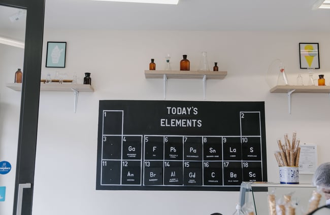 Table of elements gelato menu at Gelato Lab in Christchurch.