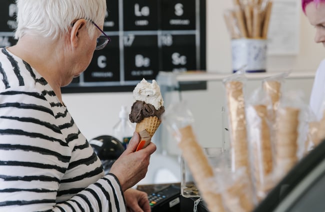 Customer holding her Gelato Lab ice cream.