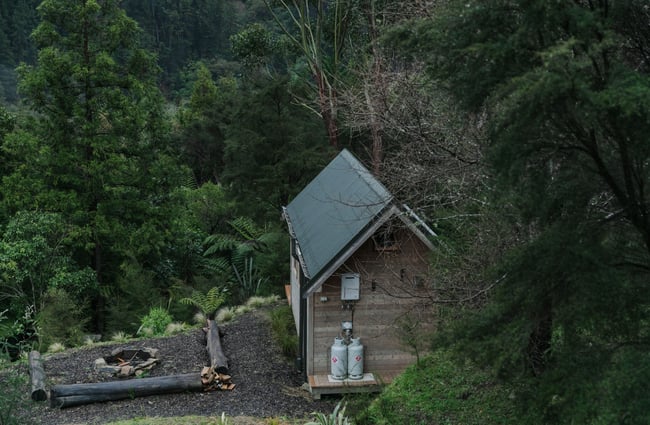 A view of the Maitai Whare Iti cabin from above.