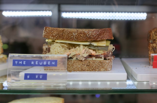 Close up of the Reuben sandwich in the counter at Pilgrim, Christchurch.