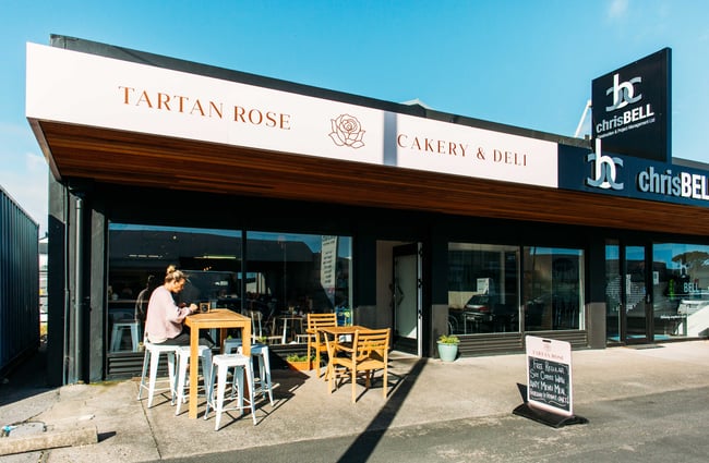 The exterior of Tartan Rose on a sunny New Plymouth day.
