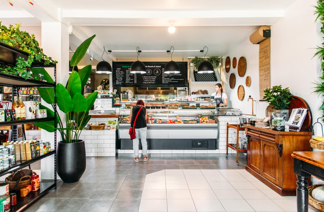 Interior view of the counter at Wild Pear Kitchen, New Plymouth.