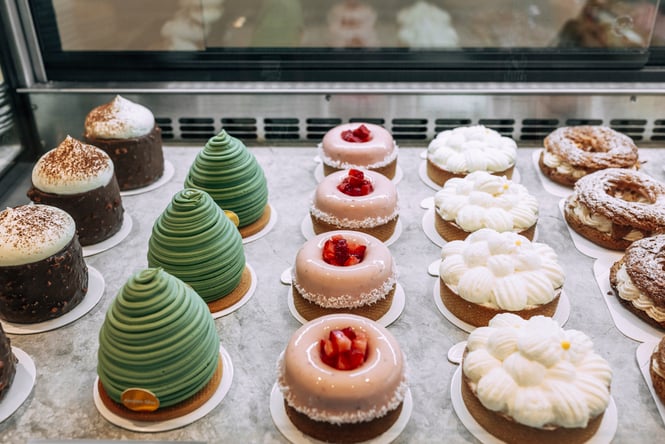 A selection of sweet treats and desserts on display at Atelier Shu, Auckland.