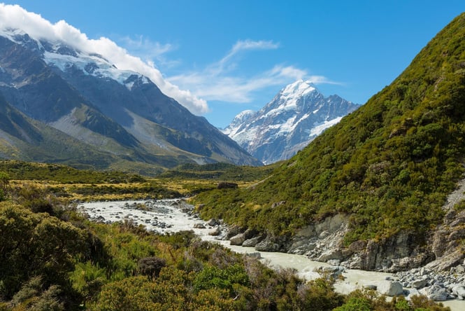 Hooker Valley on a sunny day.