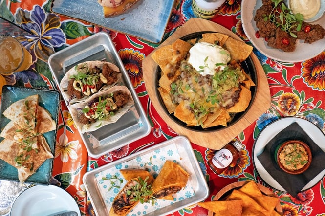 A flatlay of Mexican food on a table at Ghost Donkey Auckland.