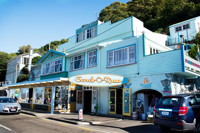 A large blue building, home to Scorchorama in Wellington.