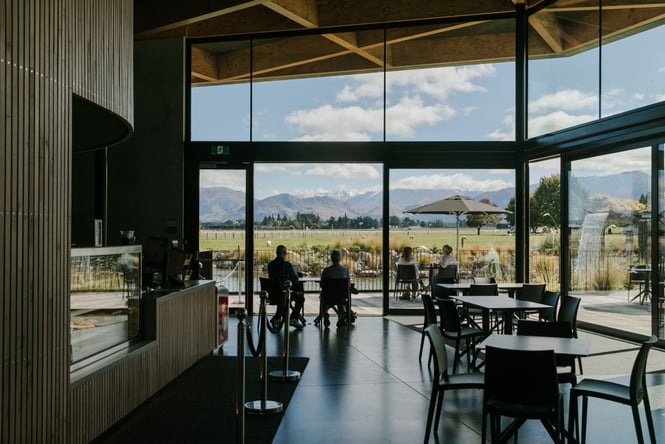 A view of the Southern Alps from inside the cafe.