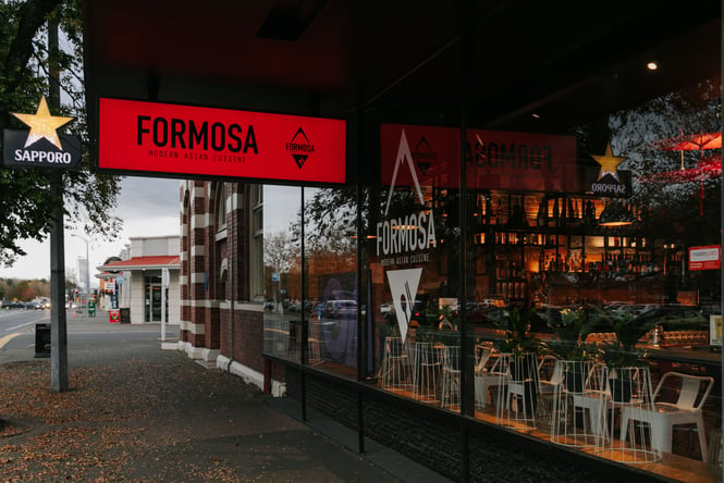 The exterior of Formosa restaurant at dusk.