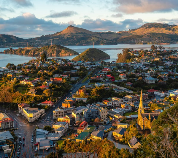 The sun setting over Port Chalmers.