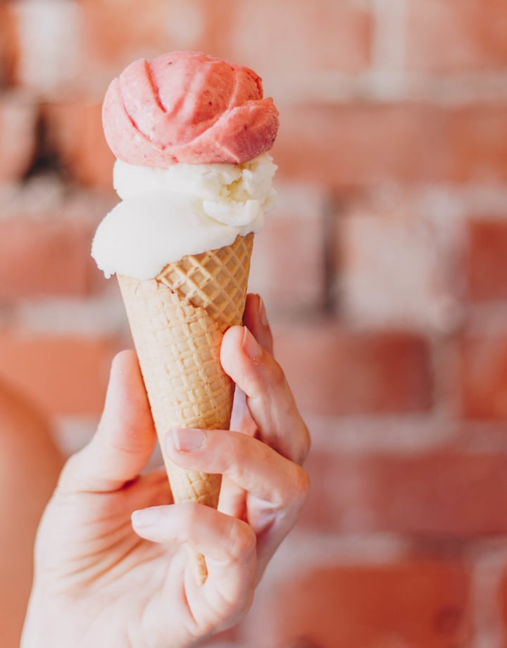 A hand holding an ice cream.