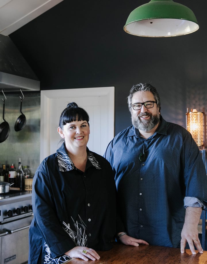Fiona Read, and her husband Chris, in their kitchen at Hapuku Kitchen.