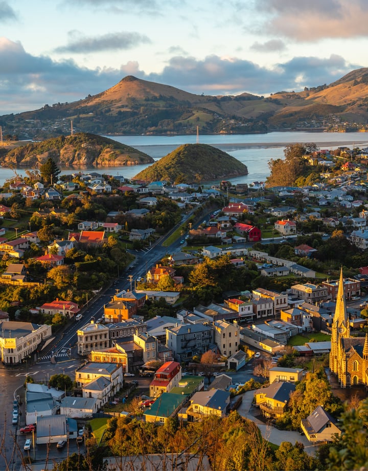The sun setting over Port Chalmers.
