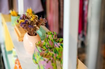 Close up of dried flowers and colourful vases at Crushes