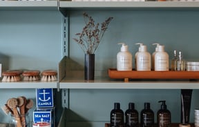Homewares neatly displayed on shelves inside Everyday Needs in Auckland.