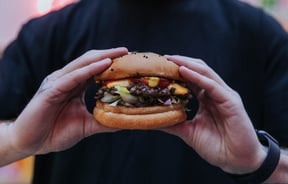 Close up of a burger.