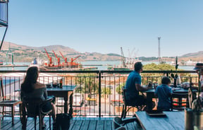 Looking out to Port Lyttelton from Lyttelton Coffee Co-op.