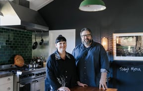 Fiona Read, and her husband Chris, in their kitchen at Hapuku Kitchen.