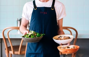 Waiter holds three dishes at 1154, Wellington.