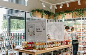 Barker's syrup bottles on display at Barker's Foodstore and Eatery, Geraldine.