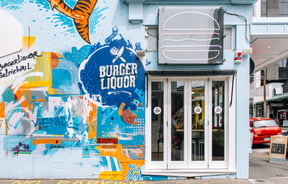 The entrance to Burger Liquor.