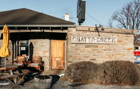 The stone exterior of Chatto Creek Tavern Central Otago.