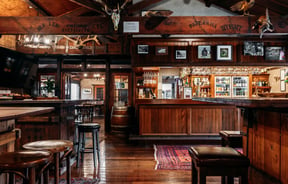 The wooden interior of Danseys Pass Hotel Central Otago.