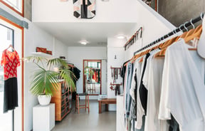 Inside a clothing store.