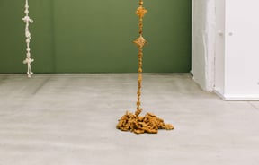 Close up of a work.