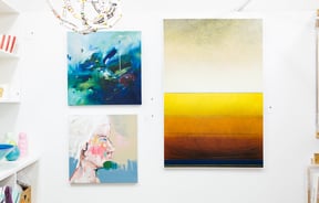 Works of art on a wall.