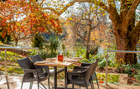 Outdoor seating on the patio at Gothenburg.