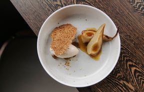 Dessert with pear on the table at Hapuku Lodge. .