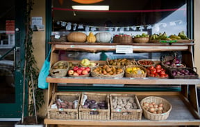 Fruit and vegetables on display outside at Harbour Co-op in Lyttelton.