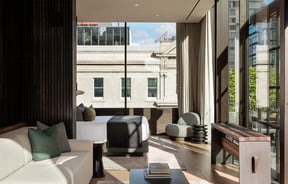 A view of a hotel room on a sunny day in Auckland.