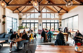 The large sunny interior of Industry Lane Cafe Alexandra Central Otago.