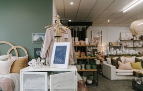 Artwork and clothing rack at Matilda and The Metalman, Fairlie.