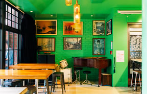 A piano and other musical instruments.