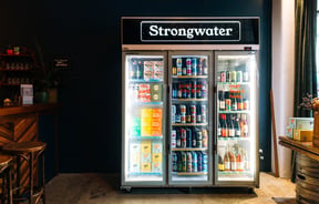 Strongwater fridge filled with chilled drinks at Monkfish.