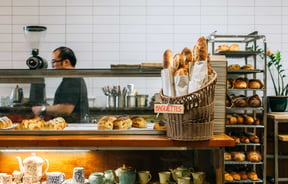 Close up of baguettes for sale at Mr T's Baked Goods and Eatery, Auckland.